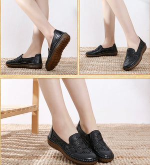 Genuine Leather Round Toe Flats Ladies Shoes for Bunions - Bunion Free